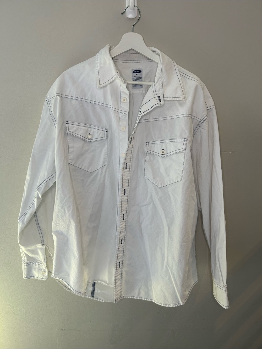 Old Navy White Cotton Button-Down Shirt - XL